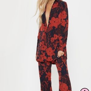Pretty Little Things Red Floral Oversized Shirt and Wide Leg Trousers set.